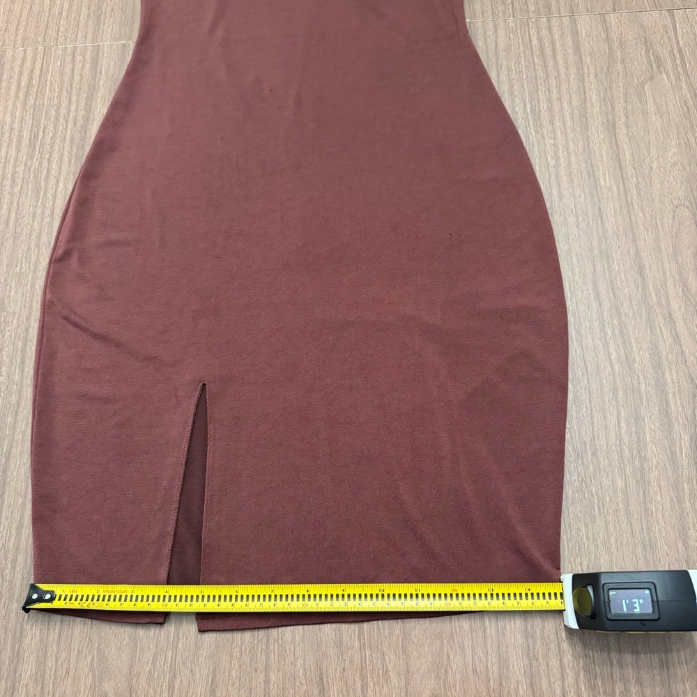 Women’s S Burgundy Bodycon Mini Dress Slit Flounce‎ Overlay At Bust Sleeveless - Picture 13 of 16